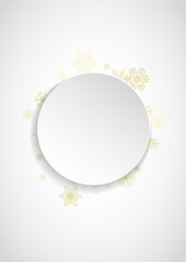 New Year snow on vertical white paper background. Gold glitter snowflakes. Christmas and New Year snow falling backdrop. For season sales, special offers, banner, cards, party invite, flyer.