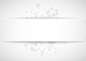 Snow frame on white paper background. Horizontal Christmas and Happy New Year theme. Silver snow frame for banner, gift card, party invitation, partner compliment and special business offers