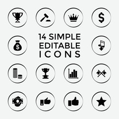 Set of 14 success filled icons