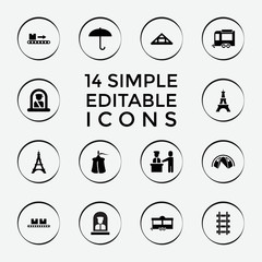 Set of 14 tourist filled icons