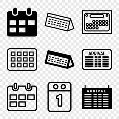 Set of 9 schedule filled and outline icons