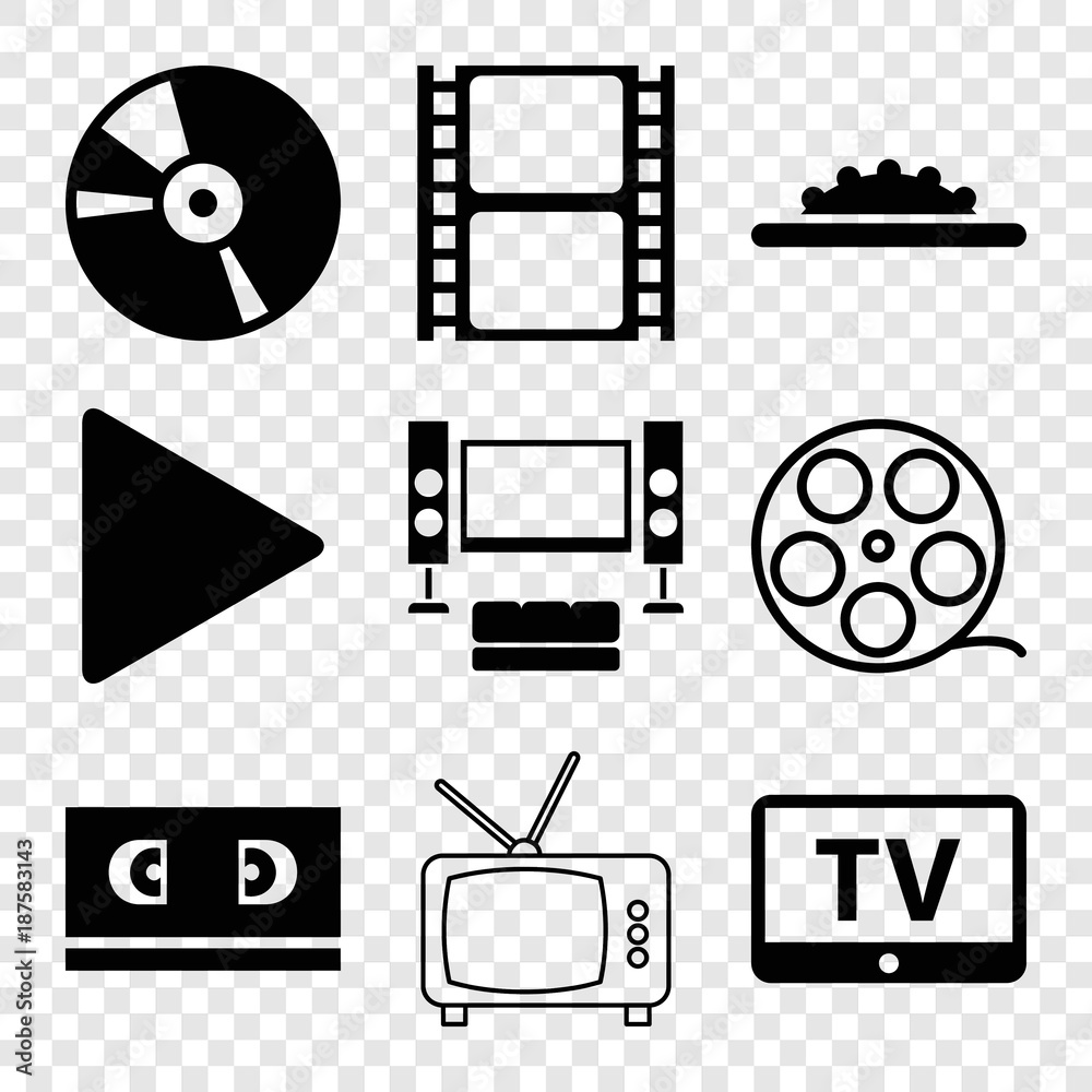 Poster set of 9 video filled and outline icons