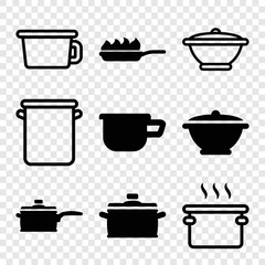 Set of 9 saucepan filled and outline icons - obrazy, fototapety, plakaty