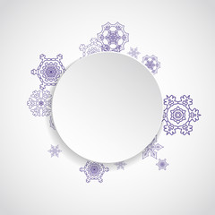 Xmas theme sale with ultraviolet snowflakes.  Winter border for flyer, gift card, party invite, retail offer and ad. Christmas white background. Paper banner for xmas theme. New Year snowy backdrop