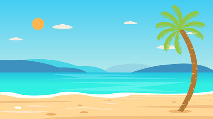 Tropical Beach Travel Holiday Vacation Leisure Nature Concept vector illustration.Beautiful seascape  and sky background.Travel concept.