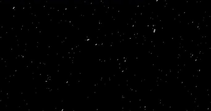 christmas real snowflakes falling snow from top, winter holiday xmas with stars seamless loop on black background