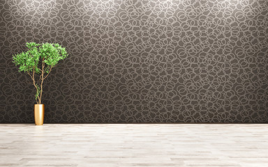 Room with plant interior background 3d rendering