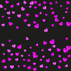 Fototapeta na wymiar Valentines day heart with pink glitter sparkles. February 14th day. Vector confetti for valentines day heart template. Grunge hand drawn texture. Love theme for gift coupons, vouchers, ads, events.