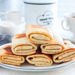 Stuffed fried breakfast pancakes, square