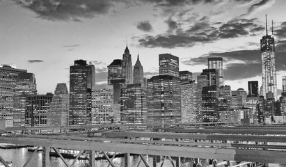 Night view of Downtown Manhattan from Brooklyn Bridge, New York City