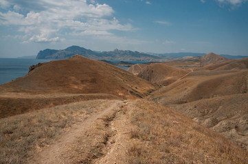 Road in beautiful summer landscape in Crimean mountains, Ukraine, May 2013