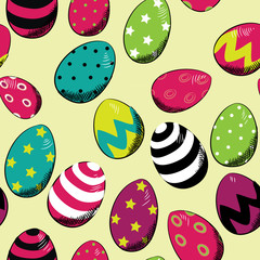 Colorful Easter eggs. Seamless pattern. Vector illustration on yellow background