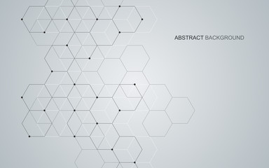 Vector hexagonal background. Digital geometric abstraction with lines and dots. Geometric abstract design.