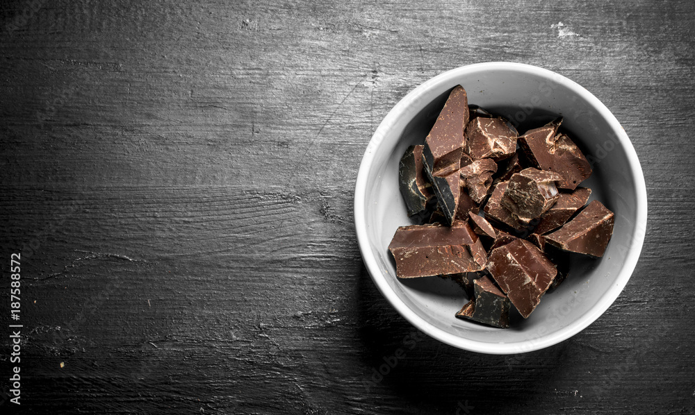 Poster Chunks of chocolate in a bowl.