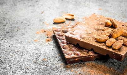 Chocolate with nuts and cocoa powder.