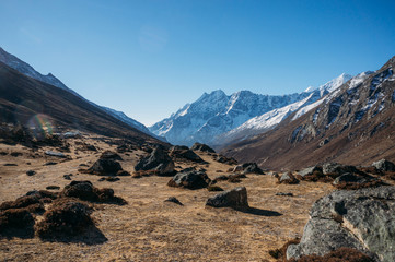 rocky valley and mountains, Nepal, Sagarmatha, November 2014