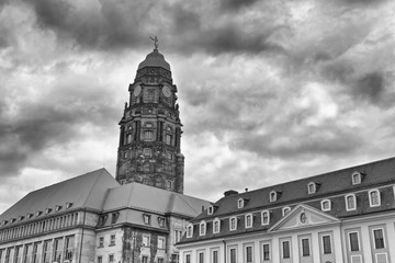 Fototapeta na wymiar Street view of Dresden skyline on a cloudy day, Germany