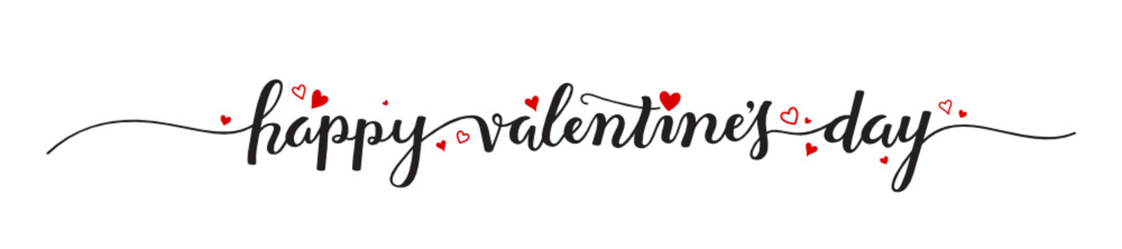 HAPPY VALENTINE’S DAY hand lettering banner with hearts