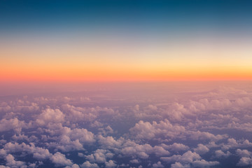 Flying above the clouds. view from the airplane