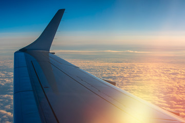 Flying above the clouds. view from the airplane window