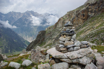 Fototapeta na wymiar stones architecture in mountains Russian Federation, Caucasus, July 2012