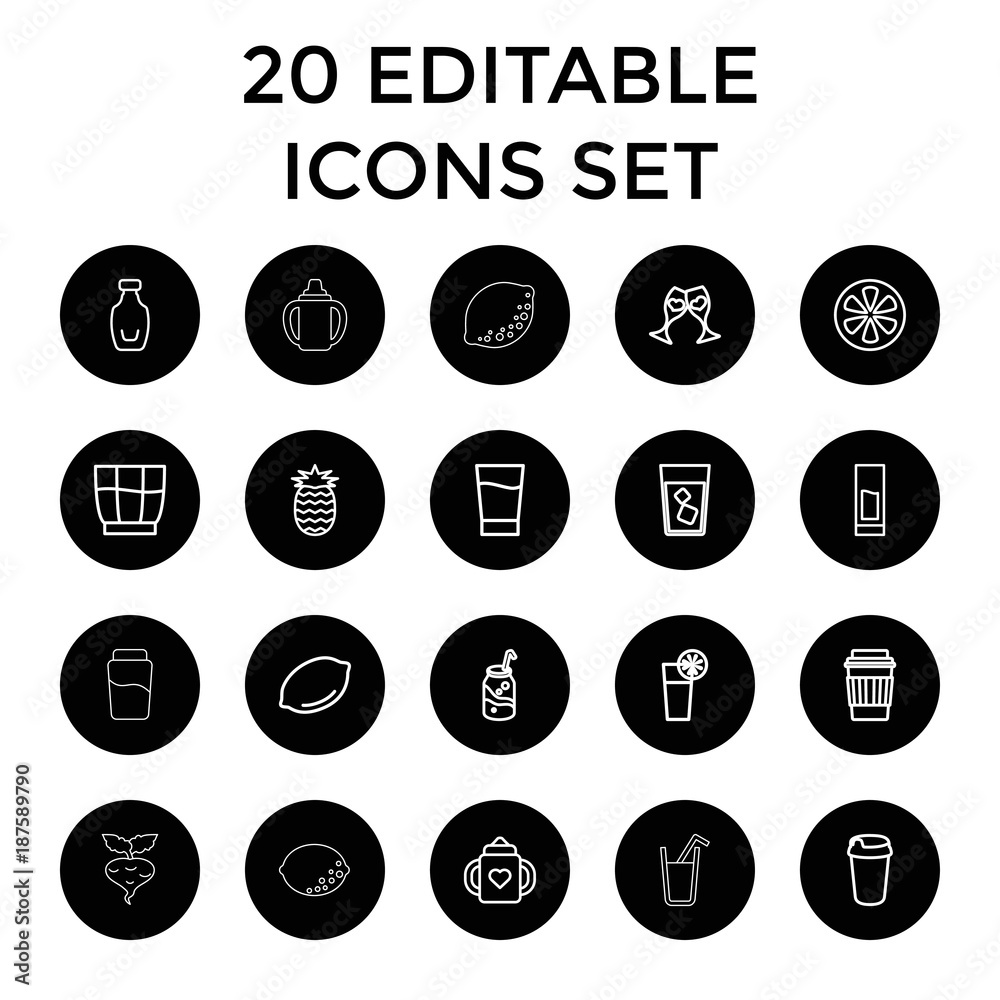 Sticker Juice icons. set of 20 editable outline juice icons