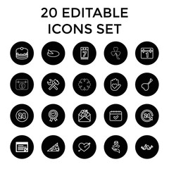 Day icons. set of 20 editable outline day icons