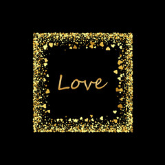 Golden splash or glittering spangles square frame with empty center for text. Gold rectangle border made of tiny uneven round dots.