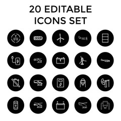 Fuel icons. set of 20 editable outline fuel icons