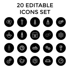 Mechanical icons. set of 20 editable outline mechanical icons