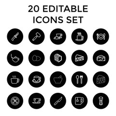 Breakfast icons. set of 20 editable outline breakfast icons
