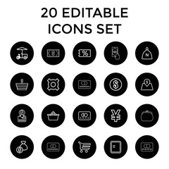 Buy icons. set of 20 editable outline buy icons
