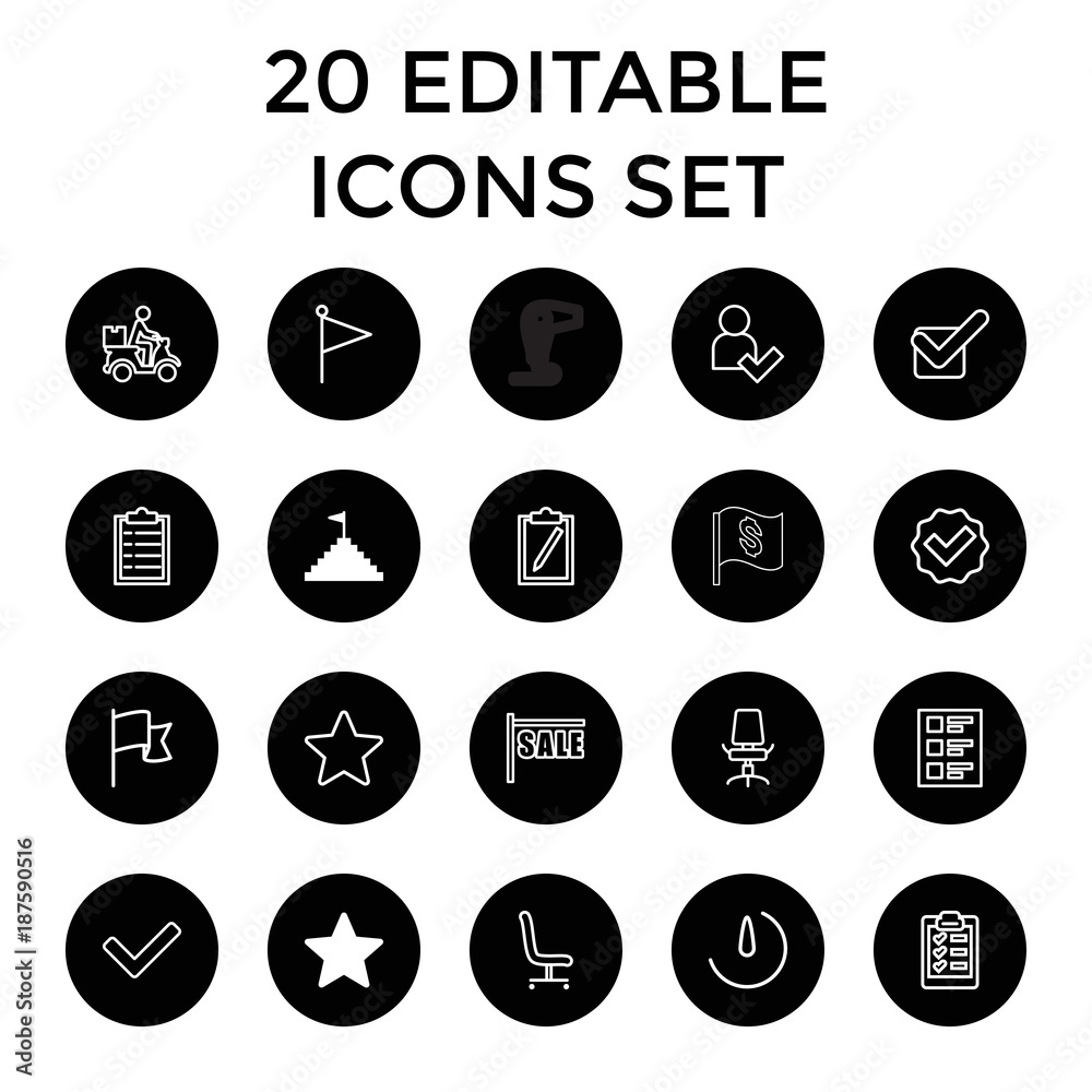 Poster mark icons. set of 20 editable outline mark icons