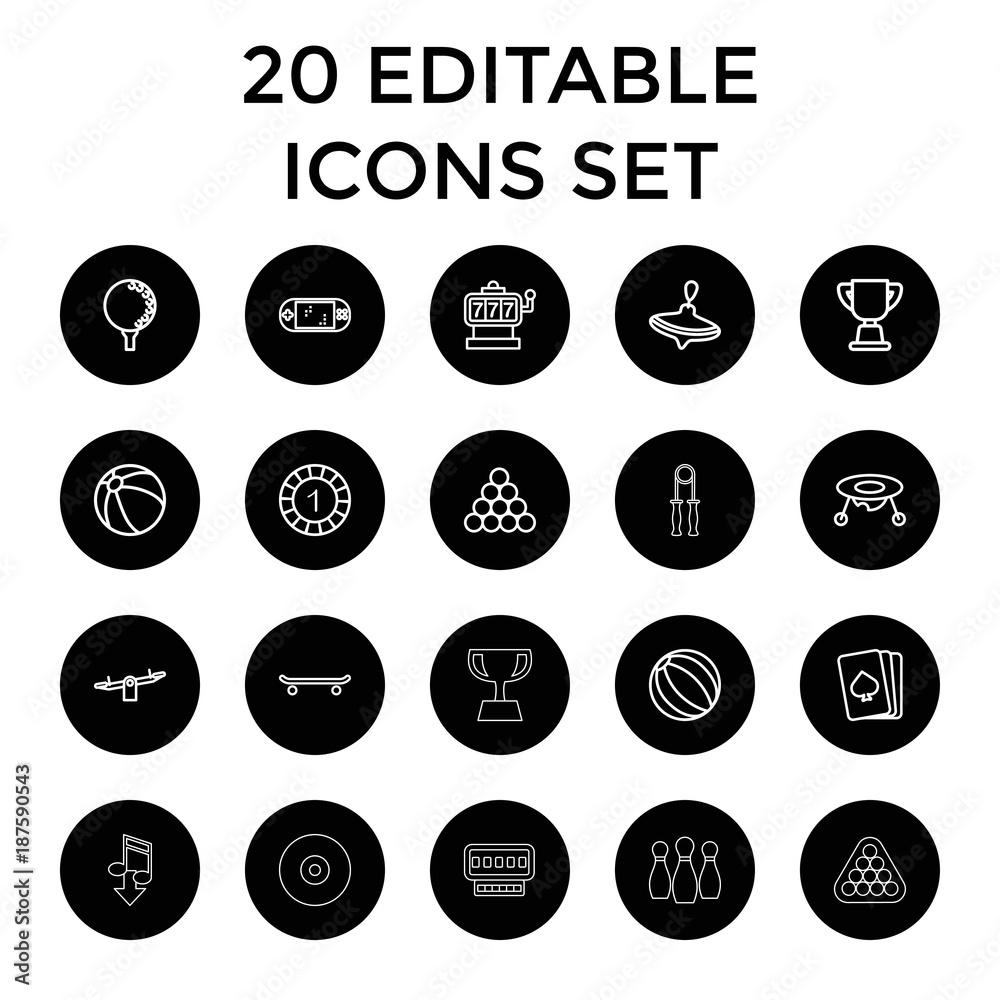Poster game icons. set of 20 editable outline game icons