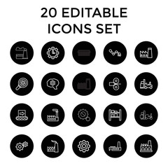 Factory icons. set of 20 editable outline factory icons