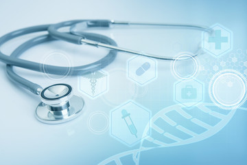 stethoscope on desk office hospital and medical technology icon. device for doctor.