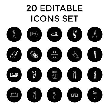 Clamp icons. set of 20 editable outline clamp icons