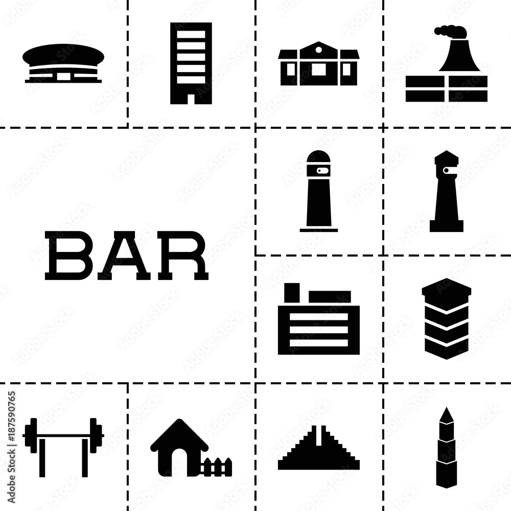 Poster Building icons. set of 13 editable filled building icons