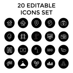 Creative icons. set of 20 editable outline creative icons