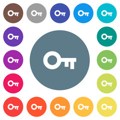 Old key flat white icons on round color backgrounds