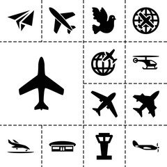 Flight icons. set of 13 editable filled flight icons