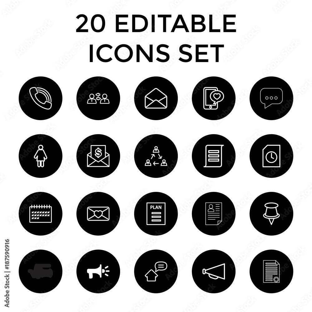 Poster Message icons. set of 20 editable outline message icons