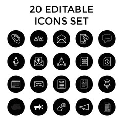 Message icons. set of 20 editable outline message icons