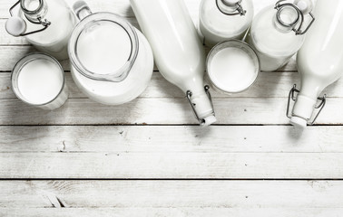 Fresh milk in bottles .