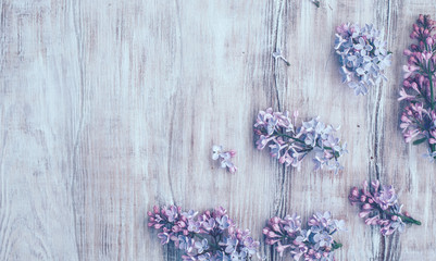 Spring background with blooming lilac in rustic style