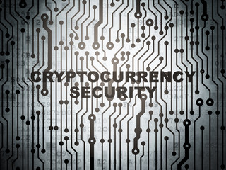 Cryptocurrency concept: circuit board with  word Cryptocurrency Security, 3D rendering