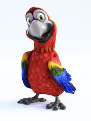 Naklejka premium Grafika trójwymiarowa kreskówka papuga z uśmiechem.