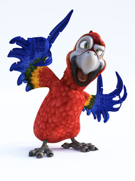 3D rendering of cartoon parrot talking.