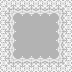 Classic vector square white frame with arabesques and orient elements. Abstract ornament with place for text. Vintage pattern