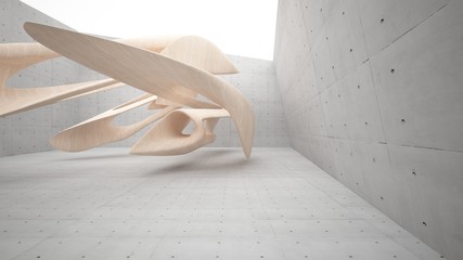 Empty dark abstract concrete and wood smooth interior. Architectural background. 3D illustration and rendering